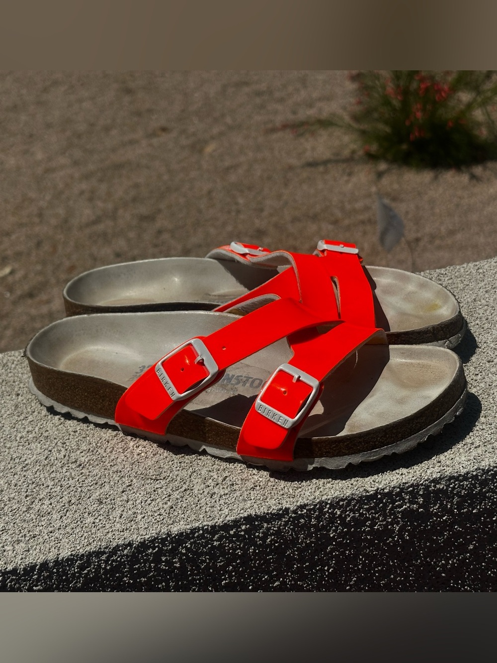 Birkenstock Arizona Neon Orange Patent Leather Two-Strap Sandals EU 37 US 6-6.5 - Picture 4 of 8